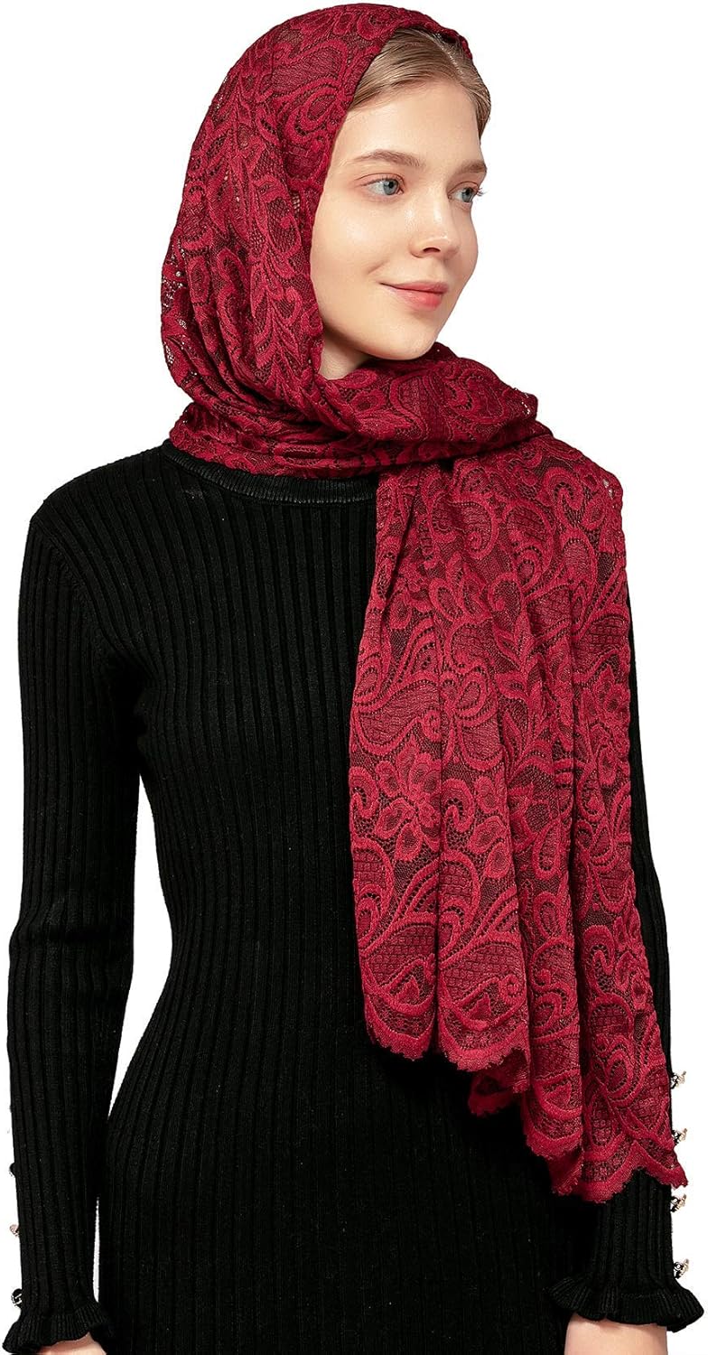 Wgior Rectangular Chapel Veil Scarf Catholic Church Veils Mantilla Wrap Shawl Mass Head Covering - Image 1